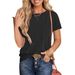 Women's Round Neck Twist Stripe Short Sleeve T-Shirt Loose Fit Summer Top_ecoleips.com
