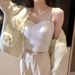 Popular Pure Desire Ice Silk Lace Double-strap Beauty-back Tank With Chest Pads, Suitable For Inner Or Outer Wear,_ecoleips.com