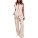 Women's Elegant Sleeveless Button Down Suit Loose Trouser Set Spring Autumn New Style_ecoleips.com