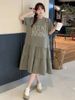 Ruffled Short Sleeve Over-the-Knee Mermaid Plus Size 150kg Summer Loose Belly-Covering Slimming T-Shirt Dress_ecoleips.com