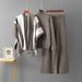 K New Color-block Fashion Knitted Suit With Shawl Round Neck Sweater Loose Wide-leg Pants Three-piece Set For Women_ecoleips.com