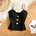 ng2510292 Summer Top: Sexy Black Camisole Knitted Feel, Featuring Wrap-around Chest Beautiful Back Design, With Built-in Bralette_ecoleips.com