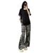 Women's Clothing Summer New Round Neck Side Zipper Printed Short Sleeved Top Wide Leg Trousers Two Piece Suit_ecoleips.com