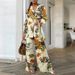 Retro Style Women's Cotton Trouser Suit Long Sleeved Shirt Wide Leg Pants Set Casual_ecoleips.com