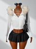 Petite Hooded Short Jacket Large Fur Collar Zip Up Solid Color Cropped Sexy Sweatshirt Autumn Winter Outerwear_ecoleips.com