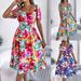 2026 Spring/Summer European And American Casual Floral Square Neck Short Sleeve Waist-Cinching Ruffle A-Line Dress_ecoleips.com