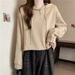 American Style Fashionable Short Waist-Exposing Rolled Hem Hooded Sweatshirt For Women Loose Lazy Hoodie Solid Color_ecoleips.com