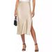 Aria Basics Aria Basics Cross-border 2024 European American Women's Slit Satin Skirt, Elastic High-waisted Dress, Slimming, Fashionable_ecoleips.com