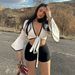 New Trending Sexy Mini Dress V Neck Lace Up Long Sleeve Cropped Top For Fashionable Hot Girls This Season_ecoleips.com
