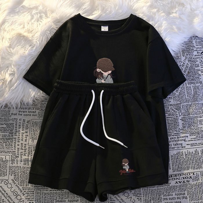 Plus Size Women's Printed Short Sleeve Set – Trendy Round Neck T-Shirt & Shorts, Flattering Casual Outfit_ecoleips.com