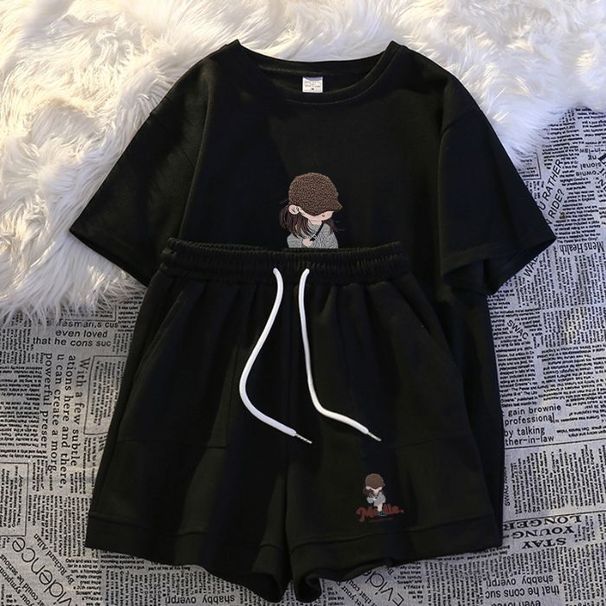 Plus Size Women's Printed Short Sleeve Set – Trendy Round Neck T-Shirt & Shorts, Flattering Casual Outfit_ecoleips.com