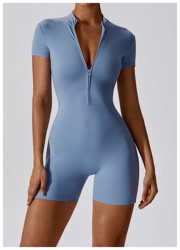Women's Clothing Summer Zipper Short Sleeved Yoga Jumpsuit For Women Dance Fitness Tight Nylon Sports Jumpsuit_ecoleips.com