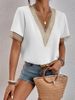 Aria Basics Aria Basics 2024 Women's V-neck Lace Loose Top Commuting Short Sleeve Shirt For Women European And American Style_ecoleips.com
