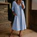 Women's Casual Fashion Mid Sleeve V Neck Pullover Faux Denim Dress Multi Color New_ecoleips.com