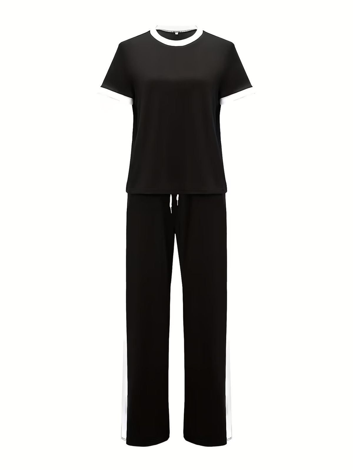 Women's European American Style Spring Summer Short Sleeve T-Shirt Casual Pullover Two Piece Set Elegant_ecoleips.com