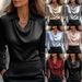 Effortless Draped Collar Blouse – Minimalist Print & Flowy Silhouette (Polyester Elegance For Work To Weekend)_ecoleips.com