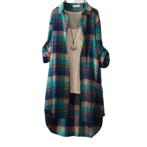 Spring/Summer New Medium-Length Korean-Style Shirt With Checkered Pattern, Women's Loose-Fitting Long-Sleeved Sun-Protec_ecoleips.com