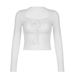 Sexy Slim Fitting Long Sleeve T-Shirt Top Lace Trim Pleated Busty American Style Pure Alluring New 2023_ecoleips.com