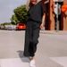 Women's Clothing Women's Solid Color Textured Casual Suit Style Sportswear Loose Short Sleeve Trousers Fashion Set_ecoleips.com