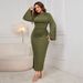 Women's Clothing Plus Size Clothes"Chic High Neck Bodycon Dress For Plus Size Women – Elegant Solid Color Slim Fit Dress With Side Slit, Perfect_ecoleips.com