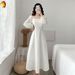 Elegant Women's Long Sleeved Little Black Dress Hepburn Style Square Neckline Knee-Length Fashionable for Chinese New Year_ecoleips.com