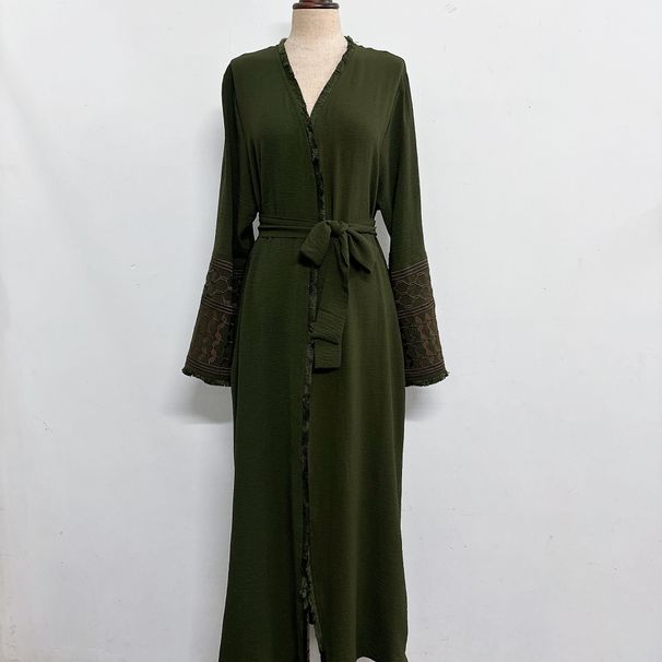 Women's Clothing New Fashion Simple Embroidered Cardigan With Tassels Dress Without Headscarf_ecoleips.com