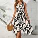 Women's Clothing Long Sleeveless Midi Skirt Leaf Print Twist Irregular Dress Spring And Summer Women's Design Sense_ecoleips.com