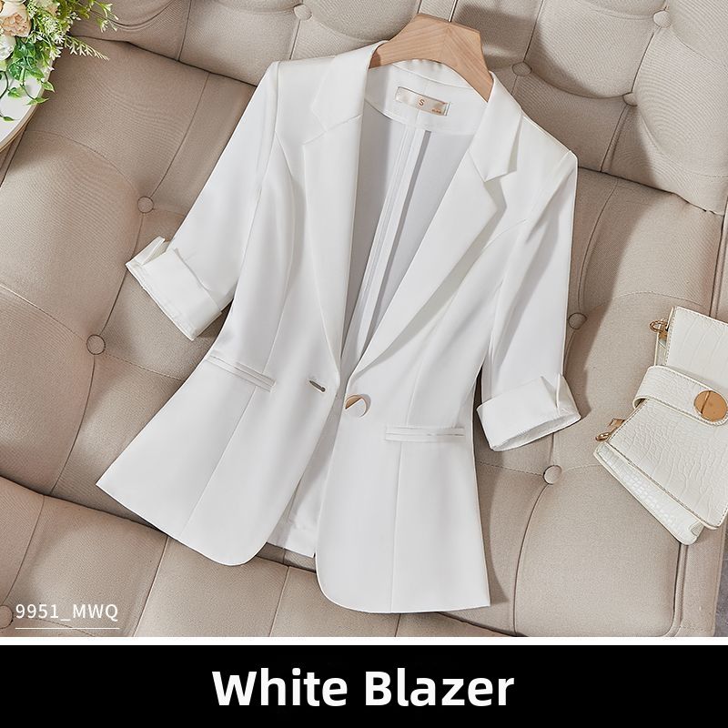 Women's Petite Black Suit Jacket mid Sleeve Casual Blazer Thin Summer 2026 New Style_ecoleips.com