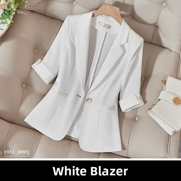 Women's Petite Black Suit Jacket mid Sleeve Casual Blazer Thin Summer 2026 New Style_ecoleips.com
