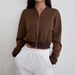 AD652 Autumn New Round Neck Space Layer Loose Short Long Sleeve Jacket Zipper Cardigan Sports Top Sweatshirt_ecoleips.com