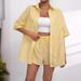 Women's Clothing Fashion Women's Lapel Casual Striped Short Sleeved Pants Two Piece Suit_ecoleips.com