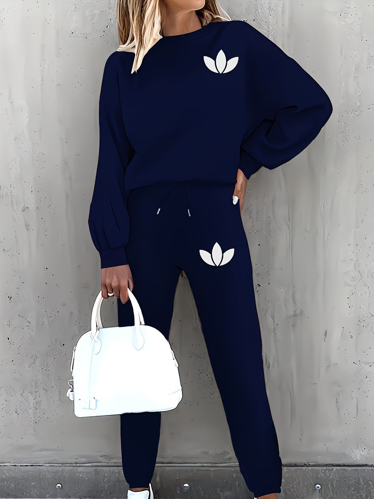 Women's Casual Fashion Vacation Set Thick Sweatshirt And Sweatpants Autumn And Winter Pockets Print 0019_ecoleips.com