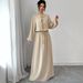 Women's Retro Artistic Long Sleeve Tie Waist Dress Set Springtime Elegance Casual Fashion Cotton Polyester Full Length Pant Set_ecoleips.com