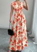 Short-sleeved Lace-up Dress, New Printed V-neck Long Dress, Cross-border Summer Waist Women's Clothing_ecoleips.com