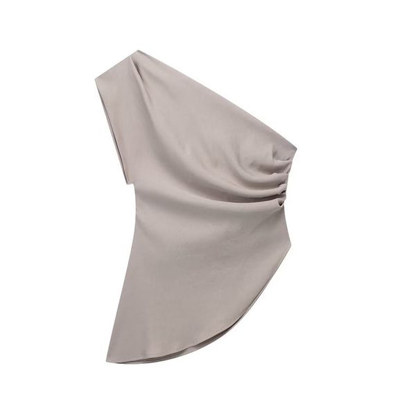 Women's Asymmetrical Vest Top One Shoulder European American Style Summer Clothing with Pleats_ecoleips.com