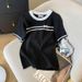 Women's Clothing Short Sleeved Round Neck Contrast Color T Shirt Top Sweater_ecoleips.com