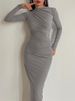 Women Elegant Solid Black Bodycon Maxi Dress Long Sleeve Lady O-neck Evening Party Vestidos Robe_ecoleips.com