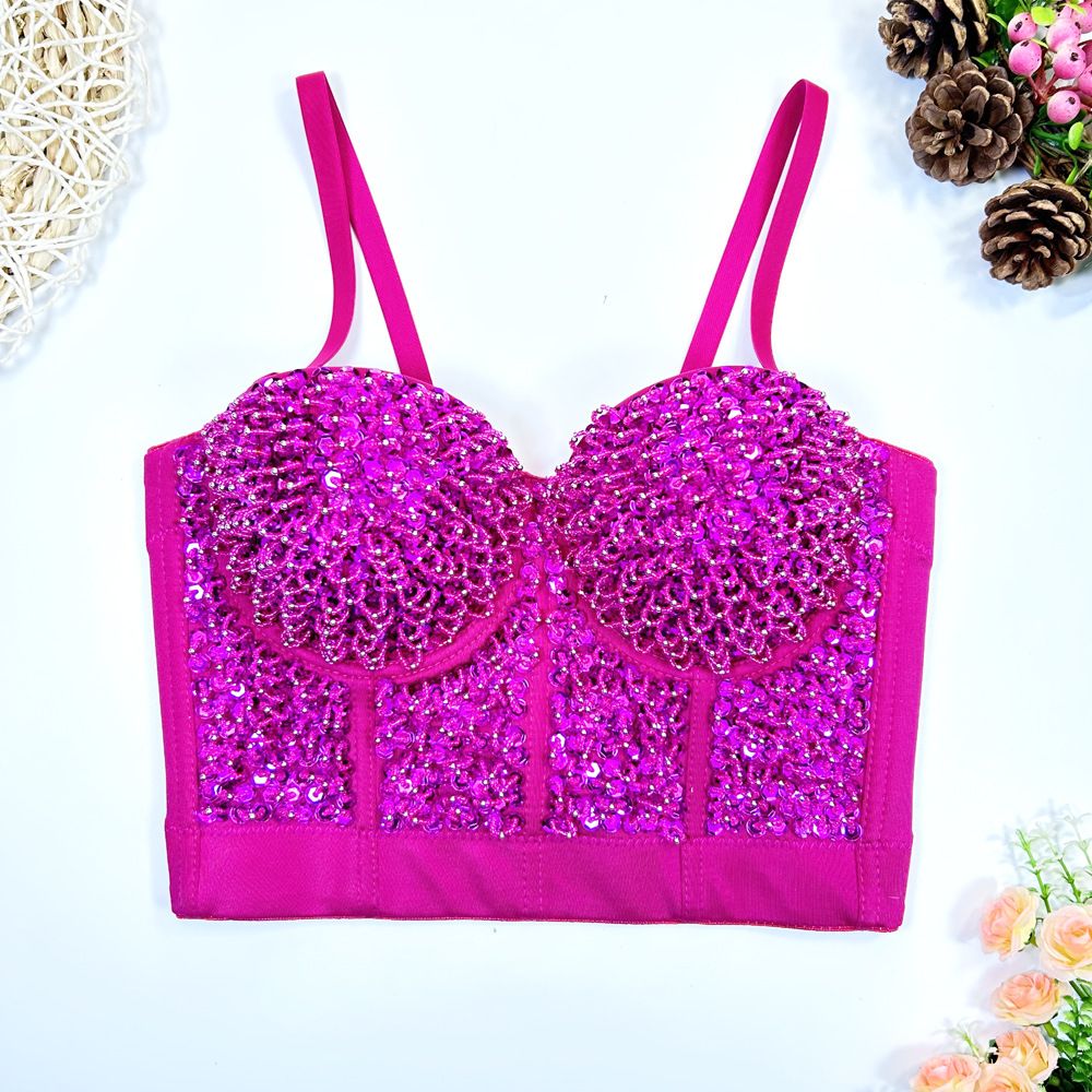 Women's Clothing Gold And Silver Starry Beaded Bra Stage Performance Clothes Sexy Tube Top Fishbone Suspenders Female_ecoleips.com