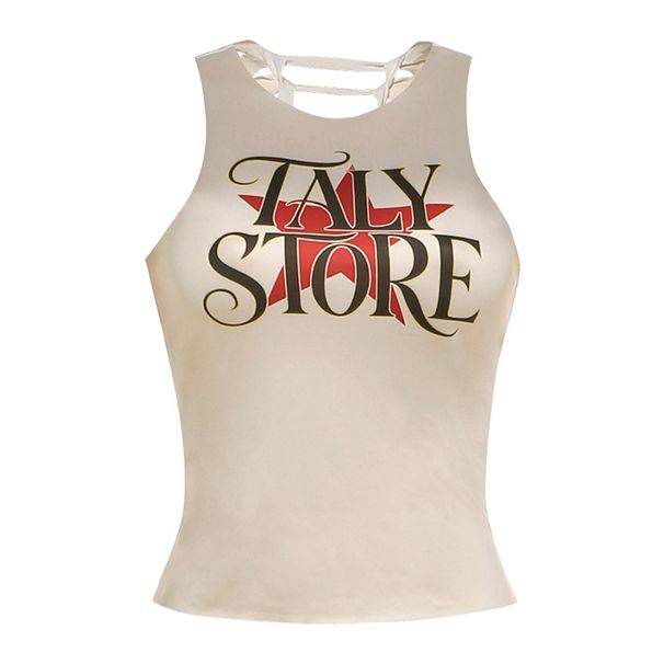 Summer Style Women's Slim Fit Round Neck Cropped Top Sexy Letter Print Irregular Backless Design_ecoleips.com
