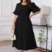 Women's Clothing Plus Size Women's Round Neck Dress Pleated Layered Bohemian Long Skirt_ecoleips.com