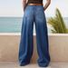 Women's Clothing Loose Slim Women's Wide Leg Straight Pants Denim Nine Point Pants_ecoleips.com