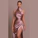 New Summer Elegant Stand Collar Long Dress, European And American Style Halter Neck Sleeveless Slit Slimming Gown Dress_ecoleips.com