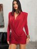 C25DS299 Women's Autumn And Winter New Sexy Solid Color Long Sleeve Deep V Neck Slim Fit Bodycon Dress_ecoleips.com