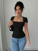 Summer Slim Fit Square Neck T-Shirt for Women European American Style Fashionable Casual Knitted Top Polyester Cotton_ecoleips.com