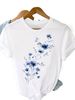European And American Cross-border Foreign Trade Women's Floral Plant Print Round-neck Short-sleeve T-shirt Top_ecoleips.com