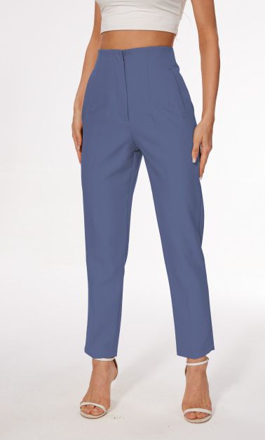 "Women's High Waisted Casual Trousers – Stretch Polyester Comfort Fit, Versatile Solid Color Pants For Everyday Wear"_ecoleips.com
