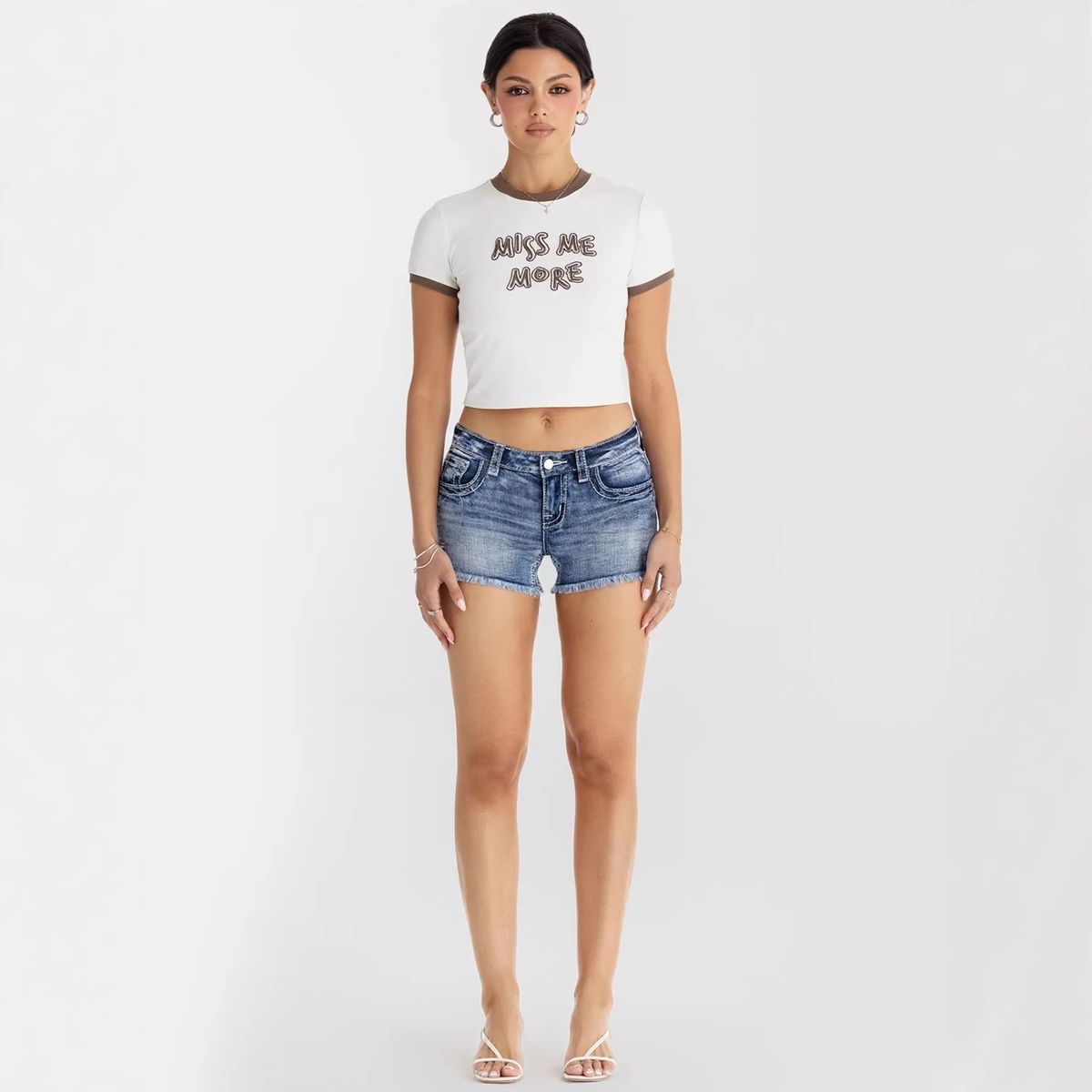 Women's Butterfly Rhinestone Denim Shorts Light Blue Washed Slimming Hot Pants Frayed Edge Factory Direct Wholesale_ecoleips.com