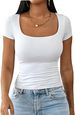 2025 Summer U-neck T-shirt New Style Simple, Casual, Versatile, Fashionable Hoodie Slim Fit Women's Short Sleeve_ecoleips.com
