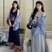 Autumn New Korean Style Printed Tank + Plaid Shirt Two-Piece Set Maternity Dress_ecoleips.com
