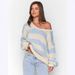 Women's Casual Loose Knitted Sweater Autumn Winter Fashion Oblique Shoulder Multi Striped Sweet Top_ecoleips.com